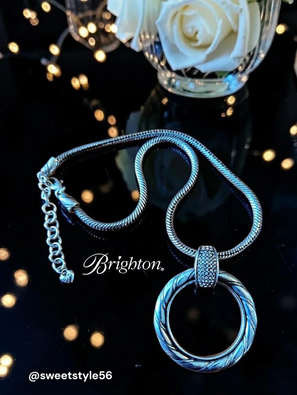 BRIGHTON Vintage Twisted Silver Circle And Crystal Pendant Necklace BOHEMIAN!